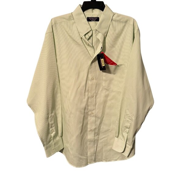 Roundtree & Yorke Easy Care Green Striped Button-Down Shirt L 70% Cotton 30% Pol - Picture 2 of 11